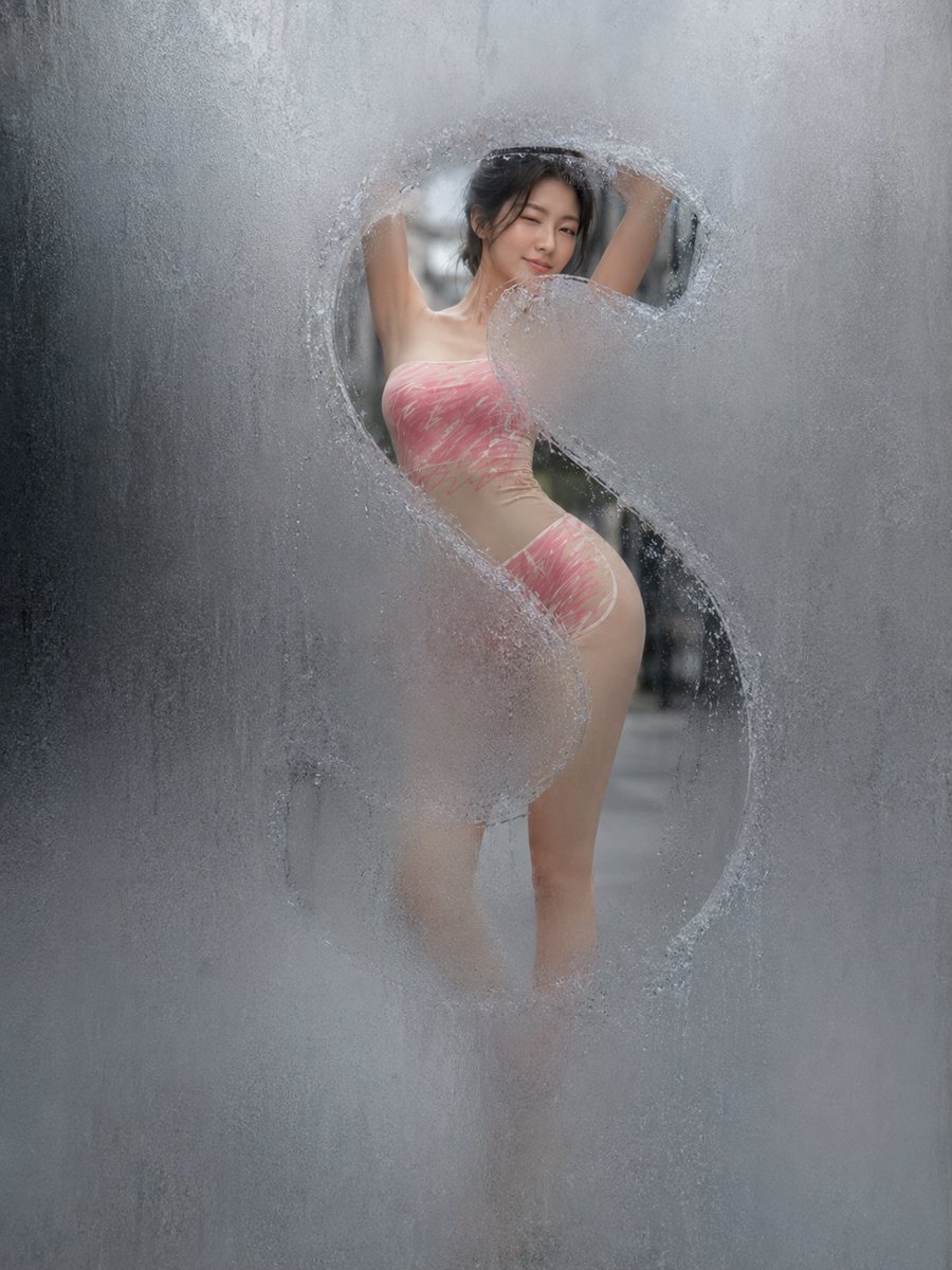 Frosted Glass Figure Behind Letter Cutouts in Fashion Street Photo — AI result, variation 3 of 3