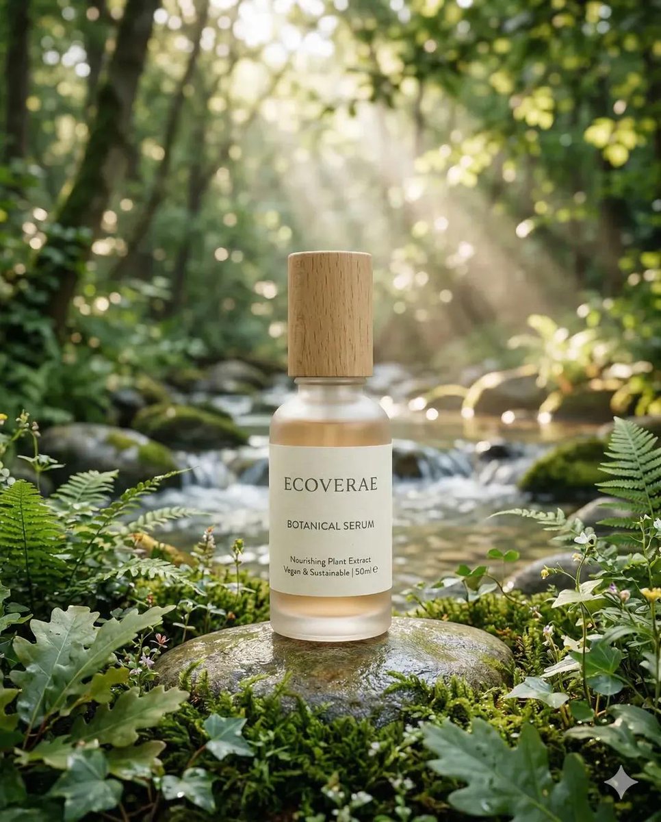 Frosted Glass Skincare Bottle in Natural Setting — AI result, variation 2 of 2