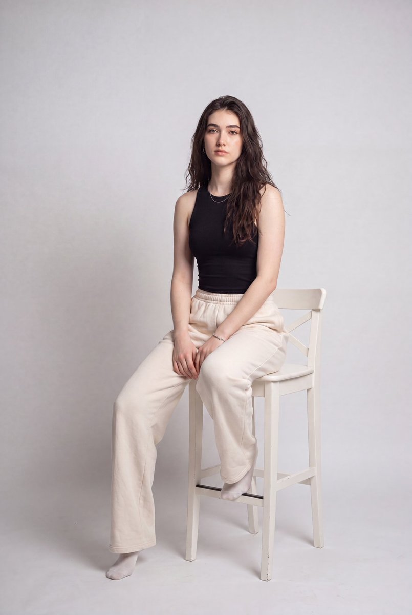 Full-Length Studio Portrait With Cream Lounge Pants — AI result, variation 2 of 3