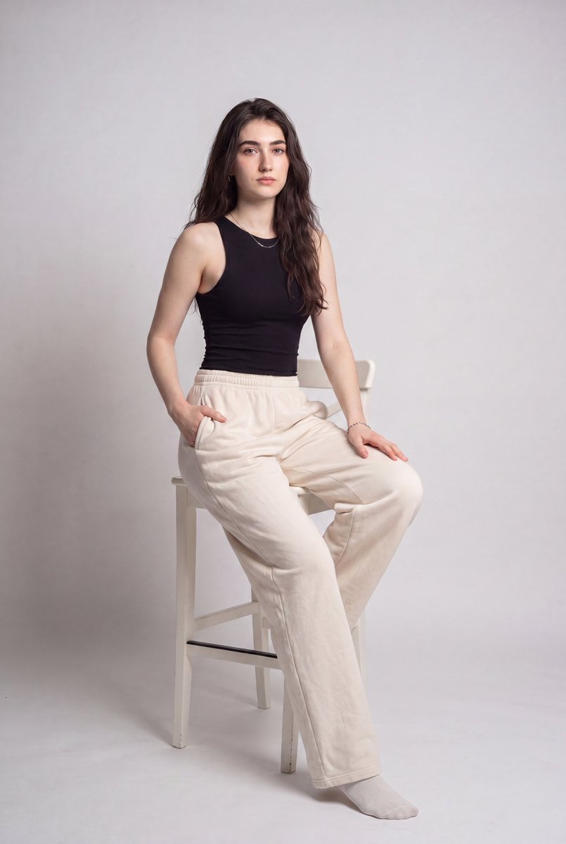 Full-Length Studio Portrait With Cream Lounge Pants — AI result, variation 3 of 3