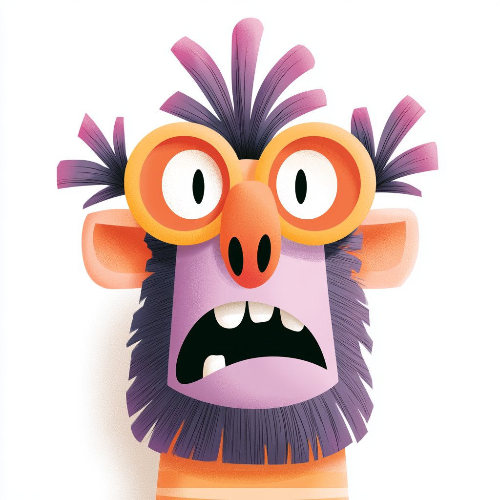 Geometric Cartoon Character Illustration in Orange and Purple — AI result, variation 2 of 4