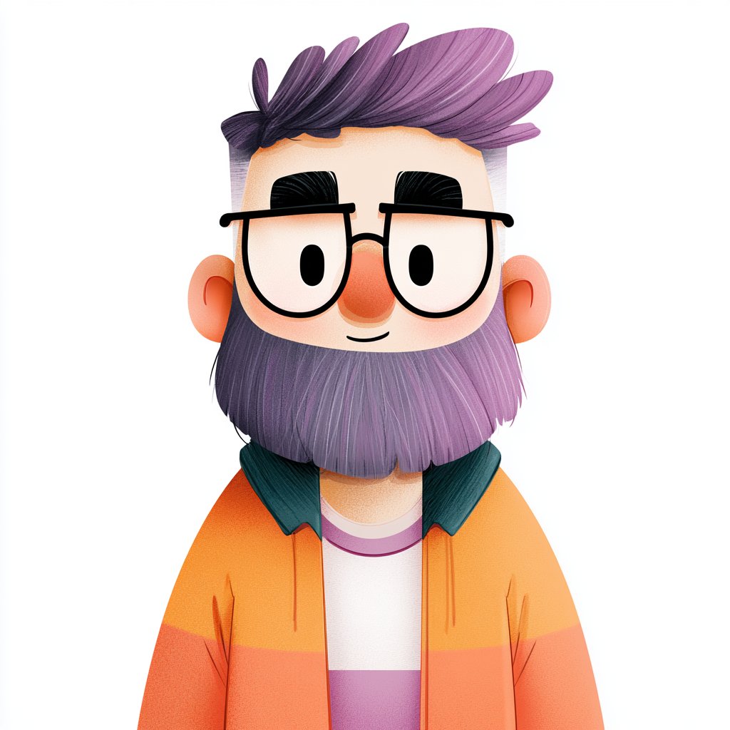 Geometric Cartoon Character Illustration in Orange and Purple — AI result, variation 3 of 4