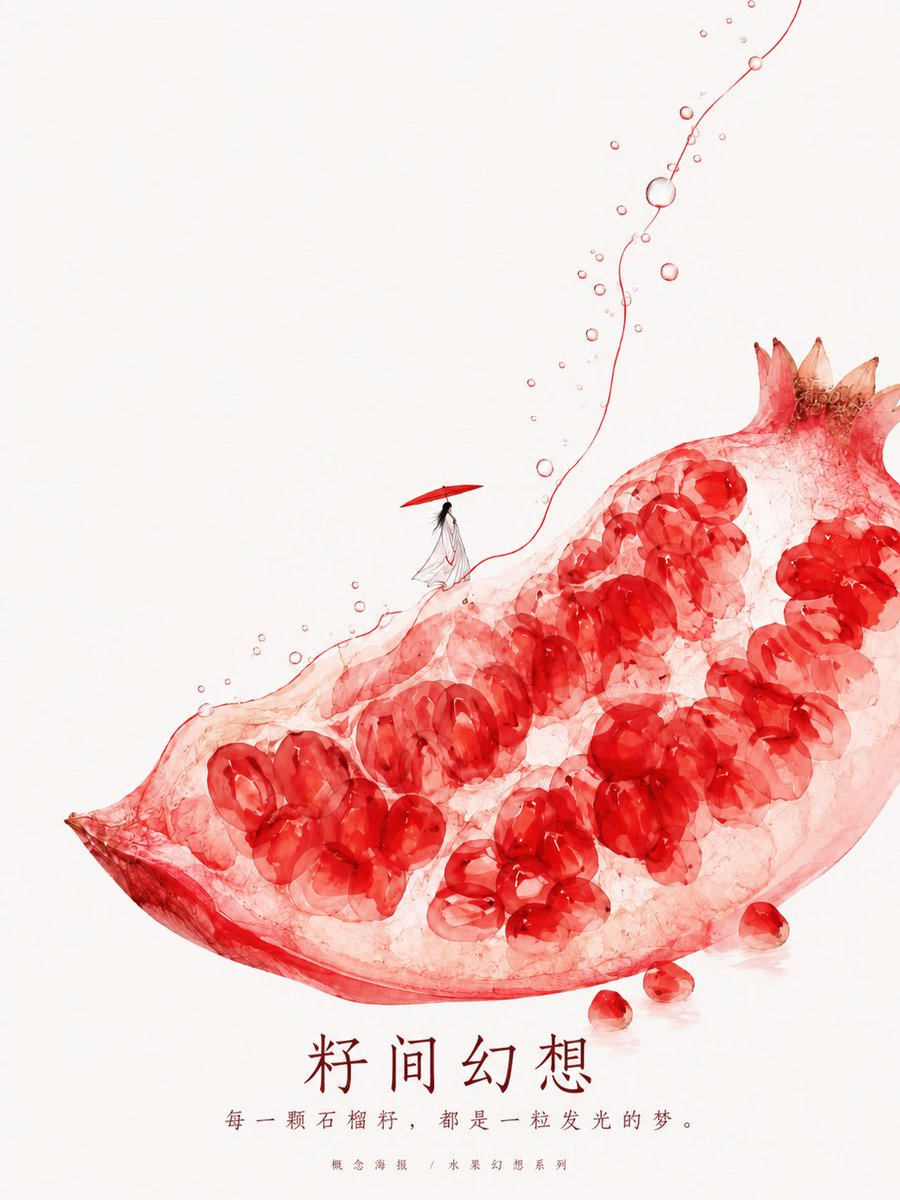 Giant Fruit Slice Fantasy Poster with Tiny Ink Figure — AI result, variation 2 of 3