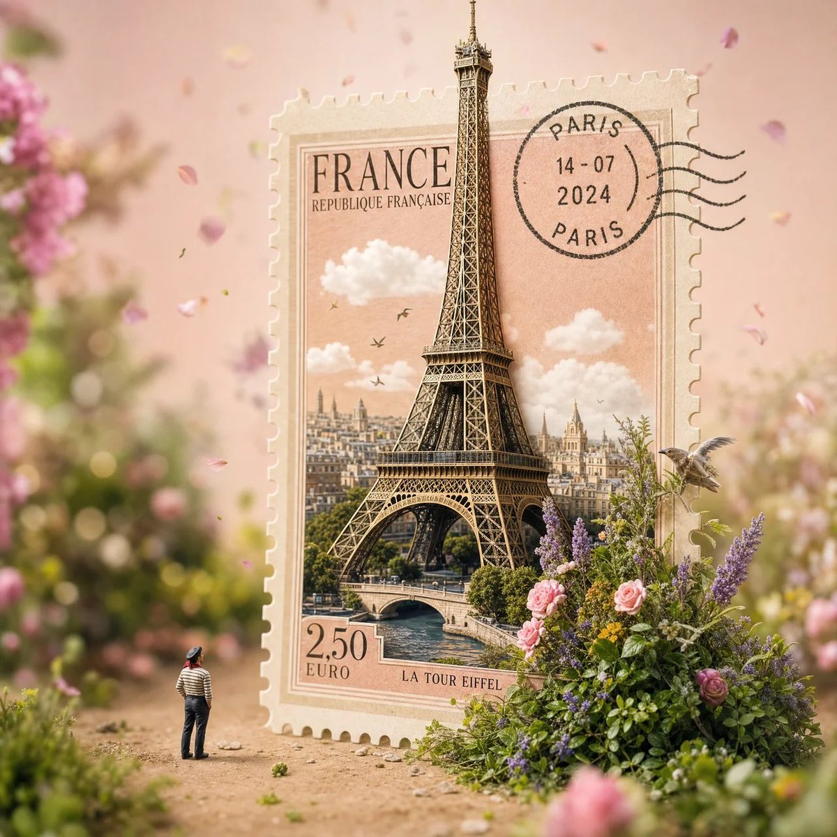 Giant Postage Stamp Diorama Landmark Scene — AI result, variation 4 of 4
