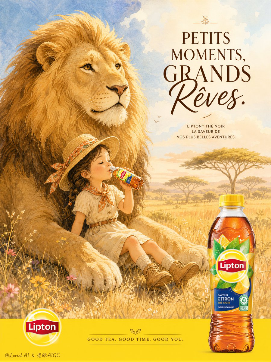 Girl and Crocodile Drinking Lipton Tea Ad Poster — AI result, variation 2 of 2