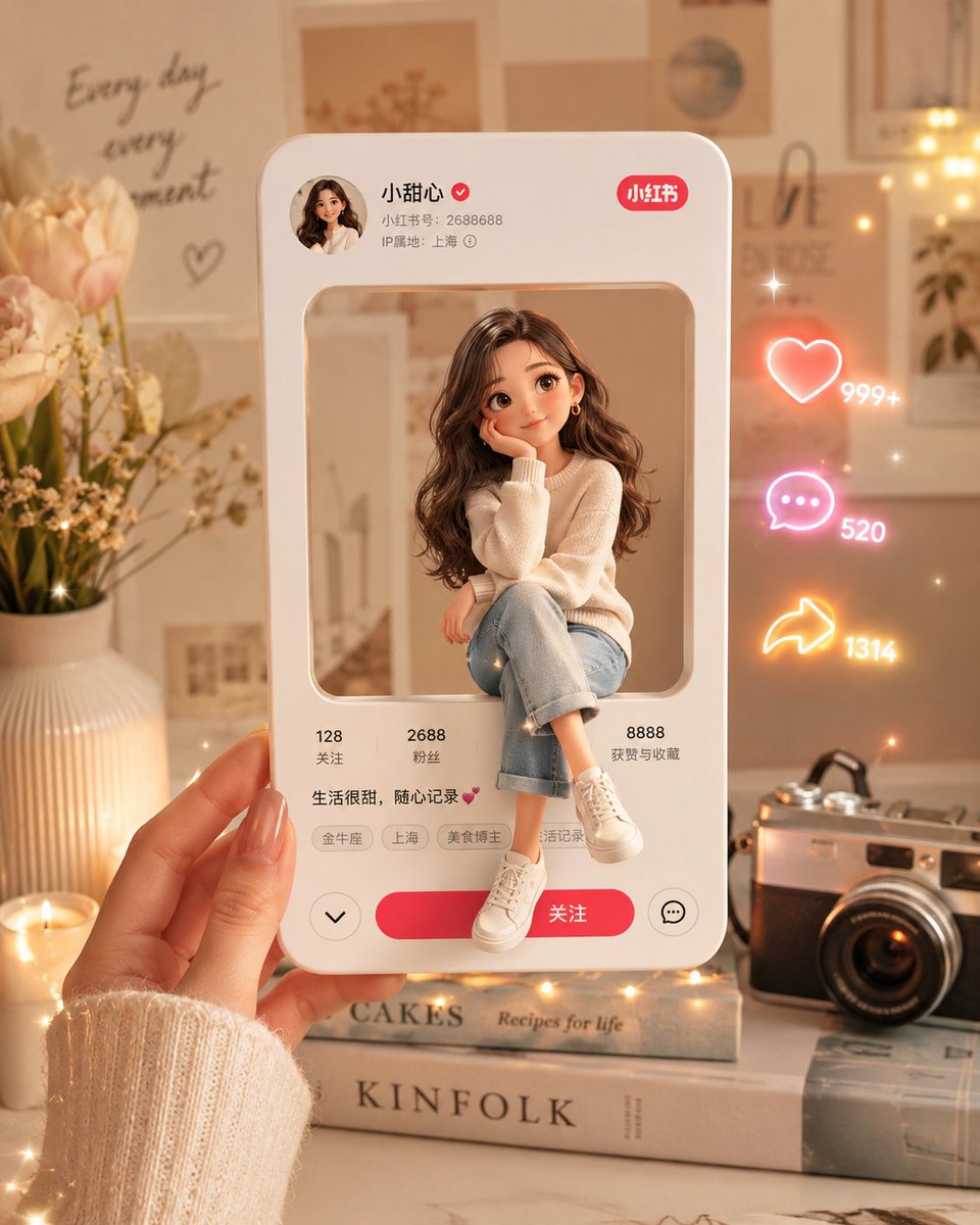 Girl on a Cut-Out Profile Card in 3D — AI result, variation 2 of 2