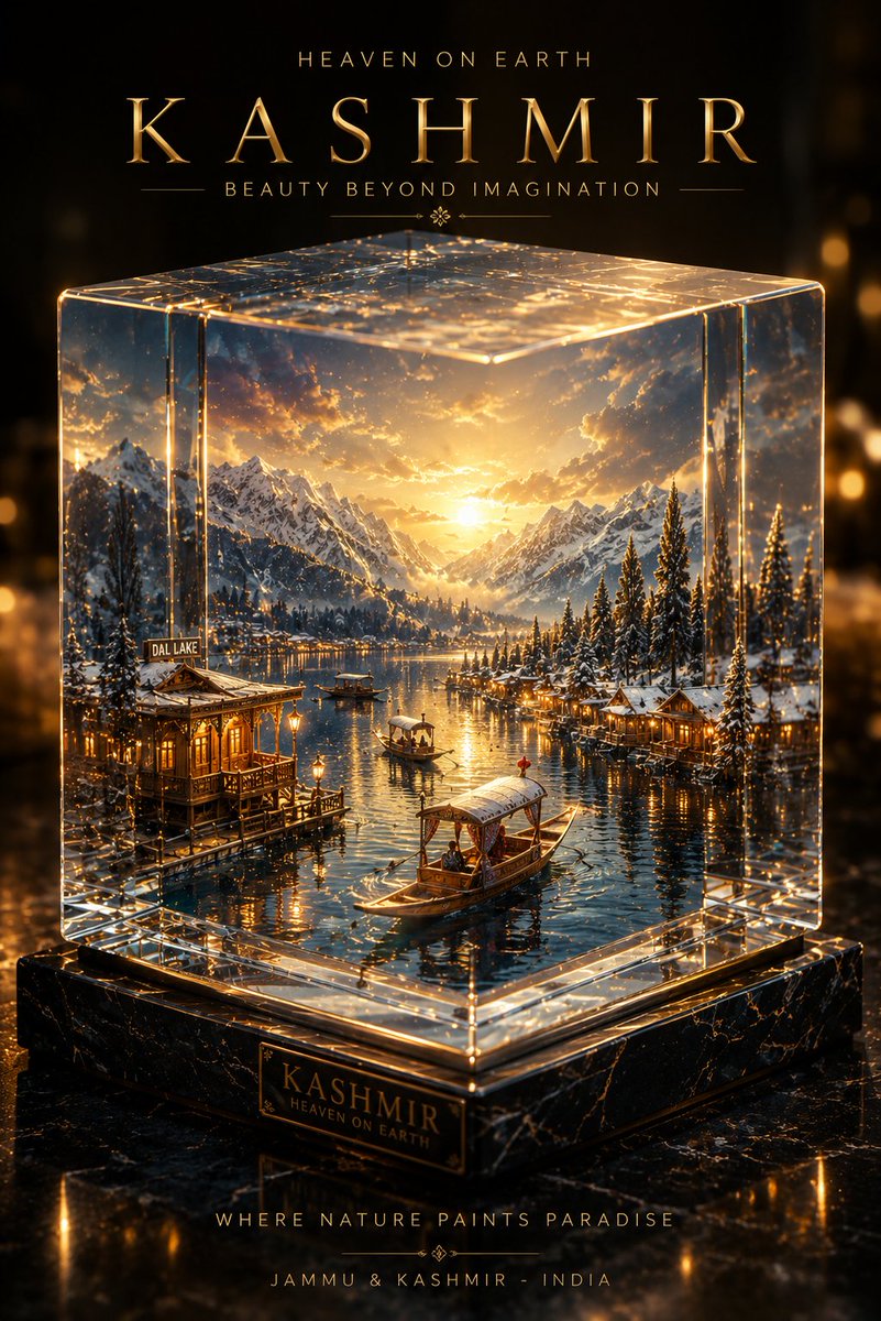 Glowing Miniature City in a Crystal Cube Poster — AI result, variation 3 of 4