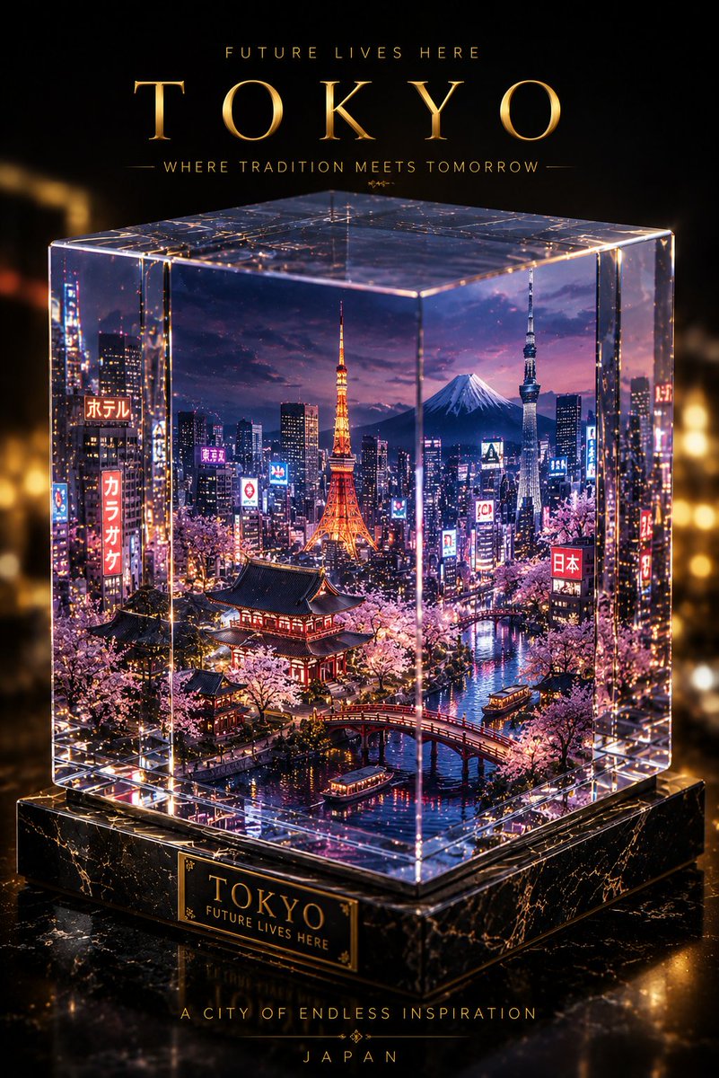Glowing Miniature City in a Crystal Cube Poster — AI result, variation 4 of 4