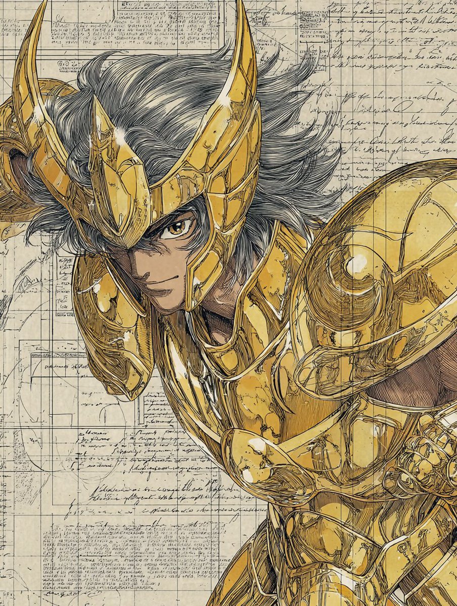 Golden Armored Warrior Poster in Anime Style — AI result, variation 2 of 2
