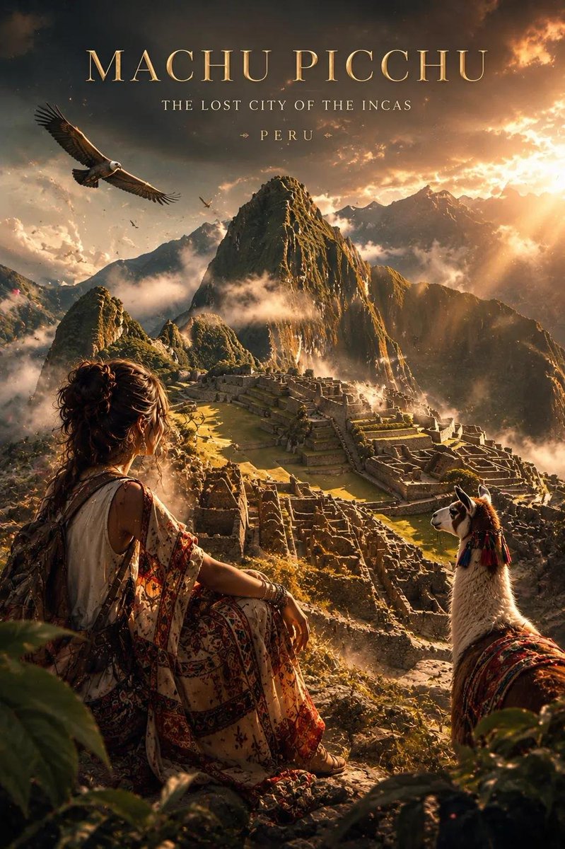 Golden Hour Fantasy Travel Poster With Mythical Flight — AI result, variation 2 of 3