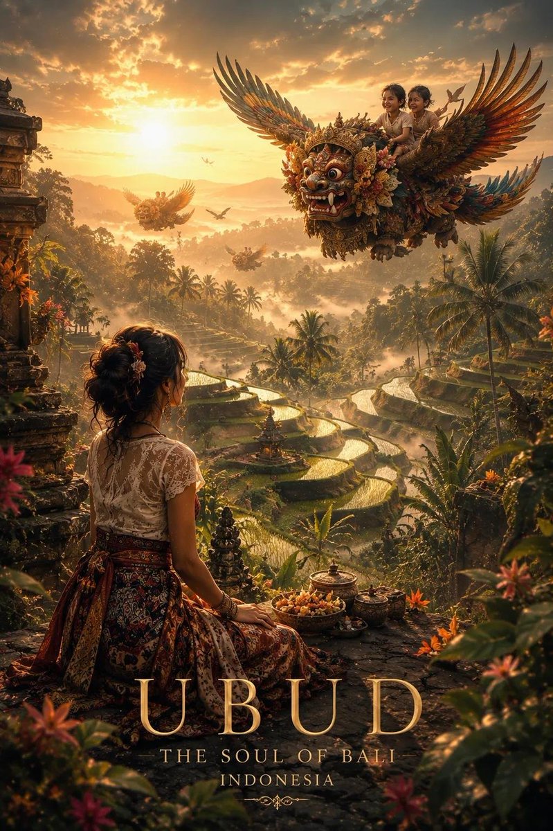 Golden Hour Fantasy Travel Poster With Mythical Flight — AI result, variation 3 of 3
