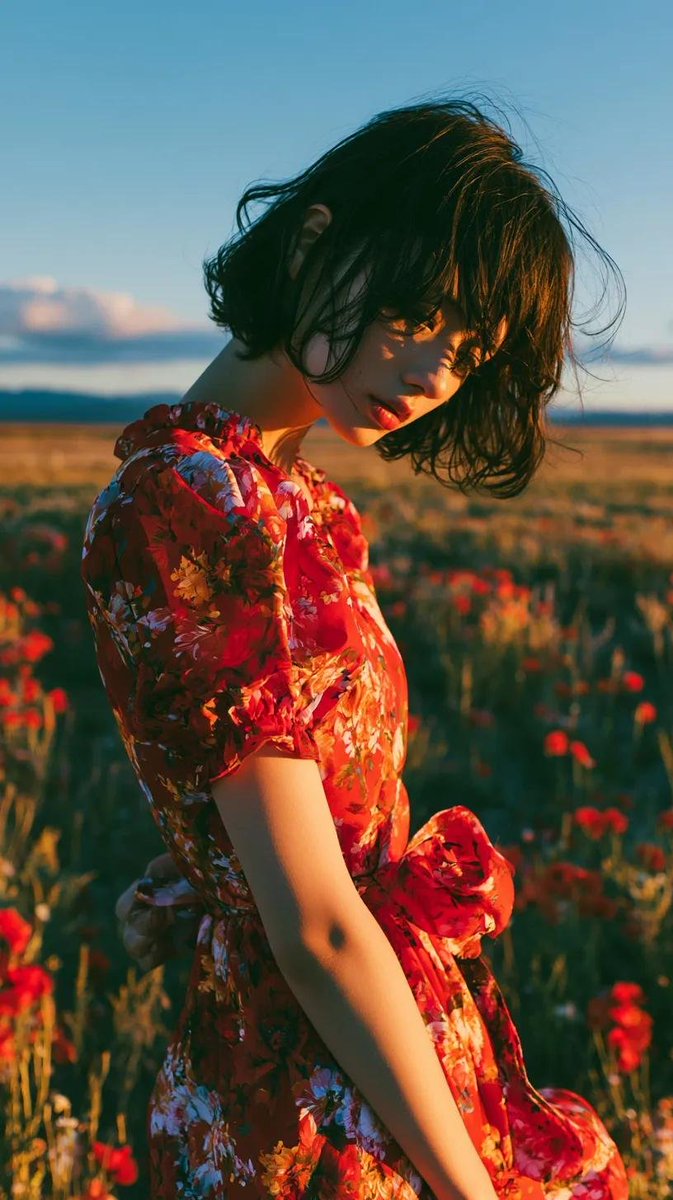 Golden Reed Field Portrait With Crimson Coat — AI result, variation 3 of 3