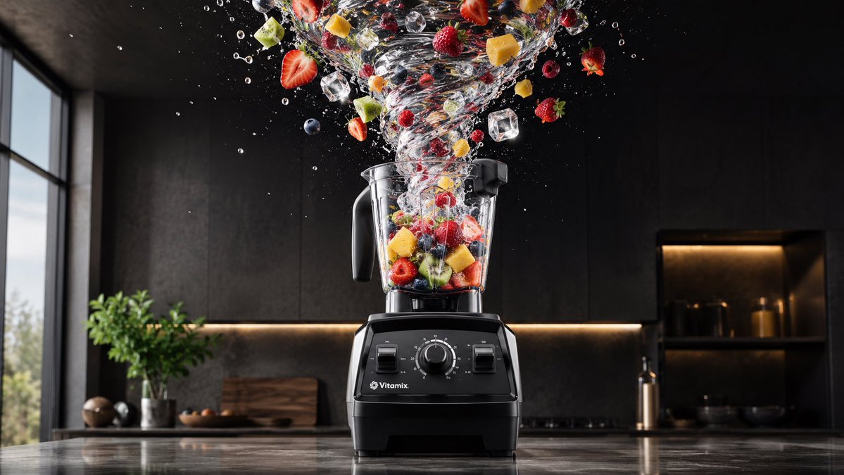 A premium hero shot where the product sits perfectly still while its core benefit lifts particles, liquid, or fabric into a single curved stream. Frozen motion…
