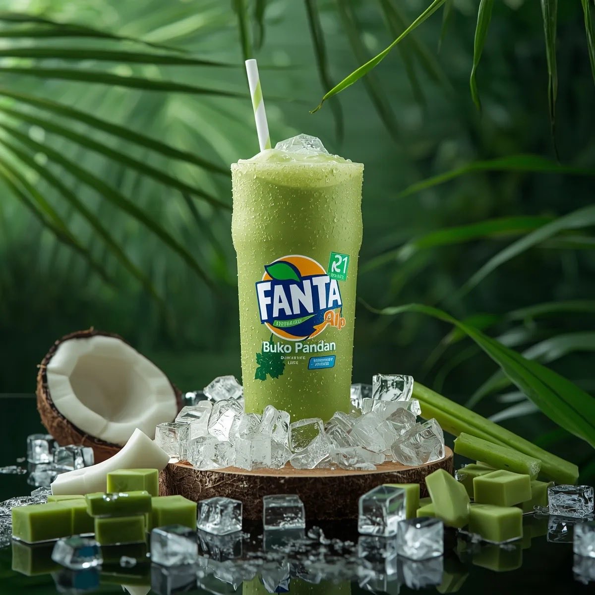 Green Pandan Coconut Drink Ad Photo — AI result, variation 2 of 2