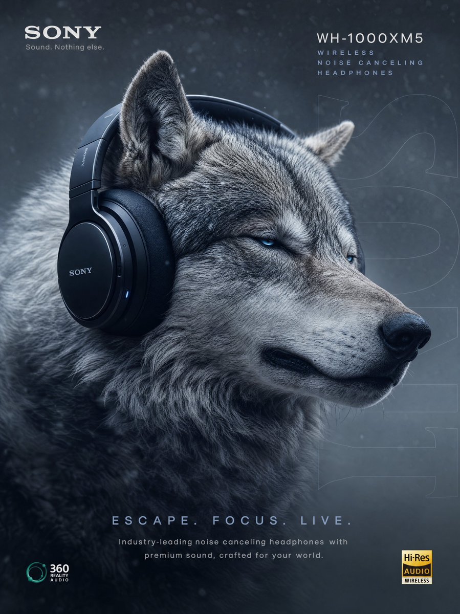 Grizzly Bear in Matte Black Headphones Ad Poster — AI result, variation 2 of 4