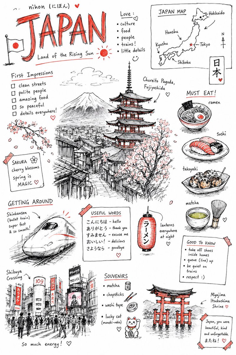 Hand-Drawn City Travel Journal Page in Ink — AI result, variation 2 of 3