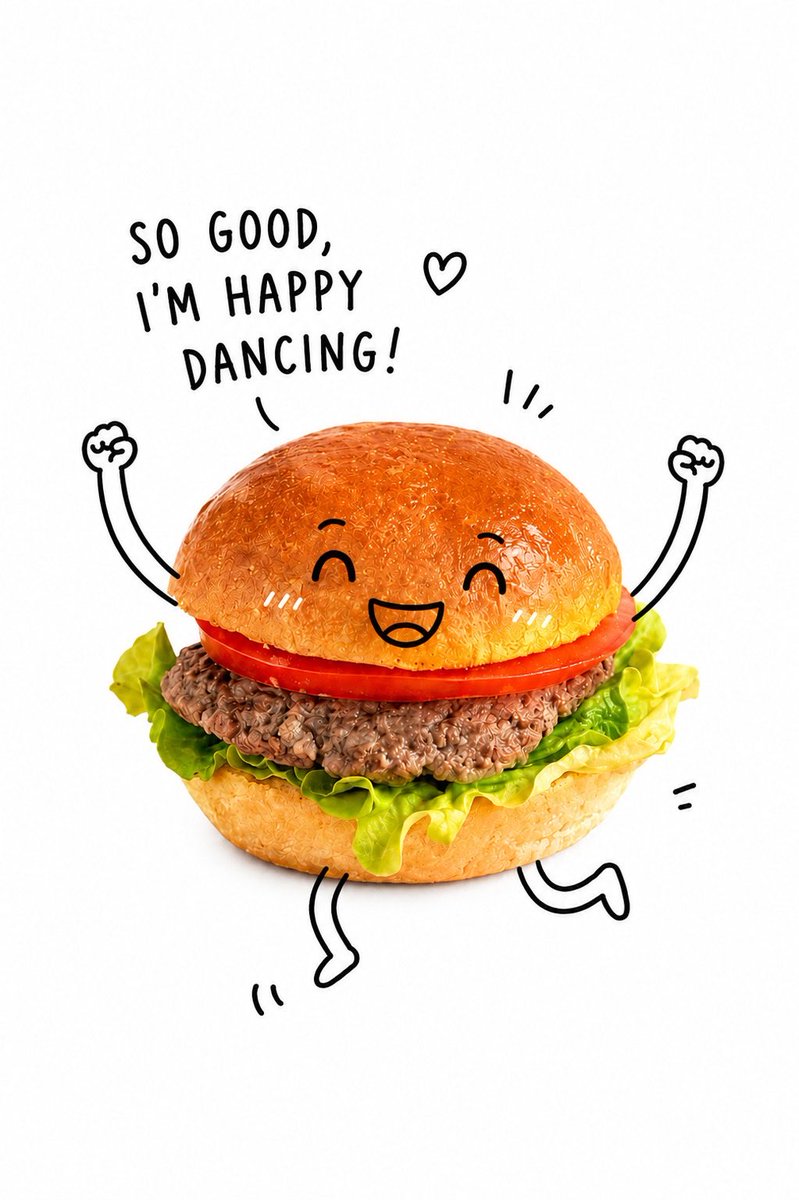 A realistic product shot gets a playful black line-art doodle with cartoon limbs and a handwritten speech bubble. The product stays crisp and untouched while…