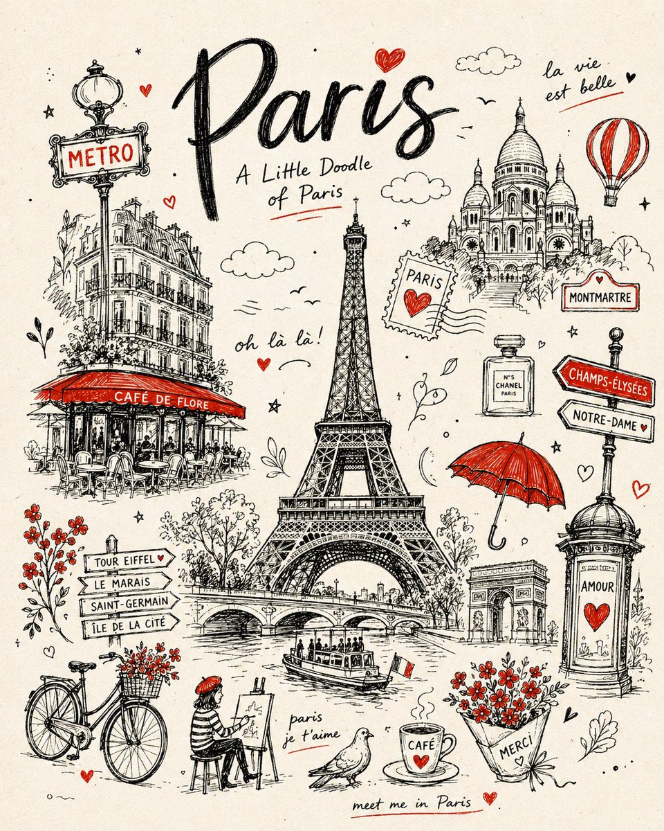 Hand-Drawn Doodle City Travel Poster — AI result, variation 3 of 4