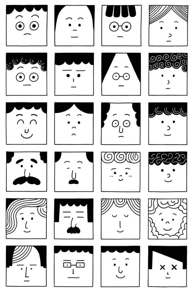 Hand-Drawn Face Avatar Grid in Black Line — AI result, variation 2 of 2