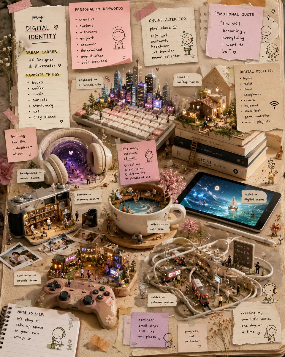 Handmade Scrapbook Diary Collage Of Tiny Worlds — AI result, variation 2 of 2