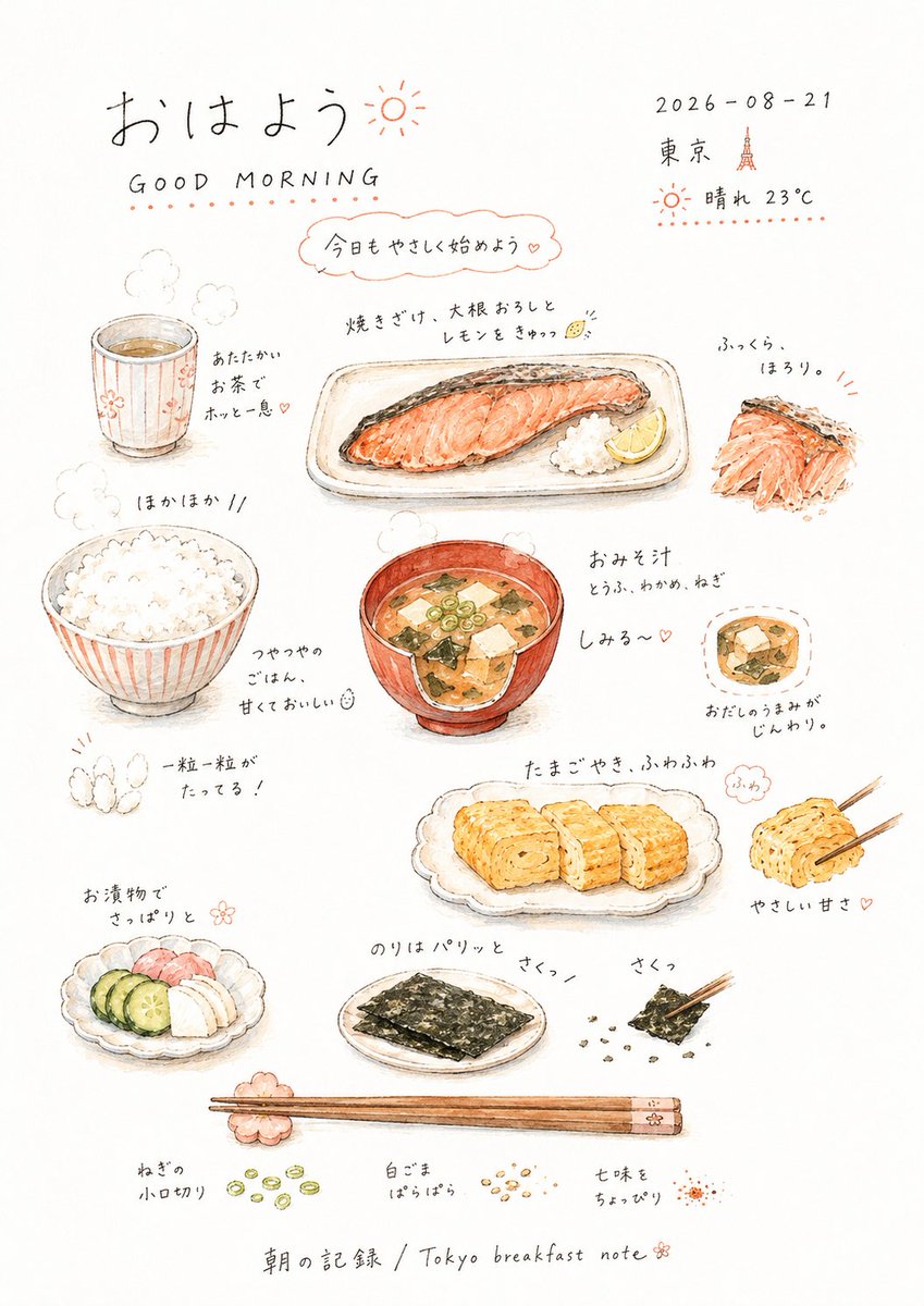 Handwritten Breakfast Diary Page in Picture-Book Style — AI result, variation 3 of 4