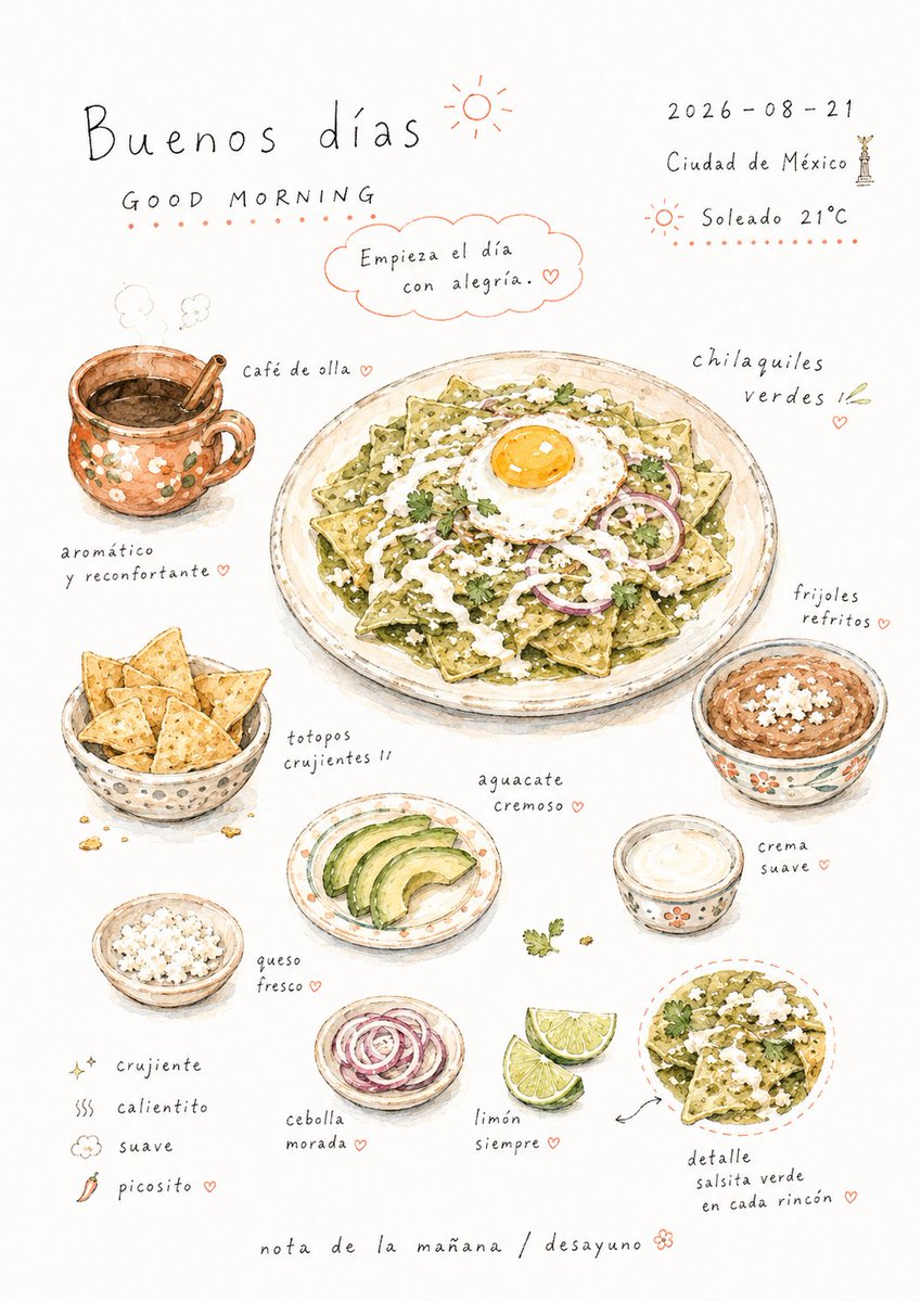 Handwritten Breakfast Diary Page in Picture-Book Style — AI result, variation 4 of 4