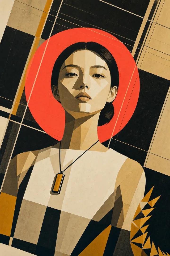 Hard-Edge Portrait With Geometric Light in Screen Print — AI result, variation 2 of 4