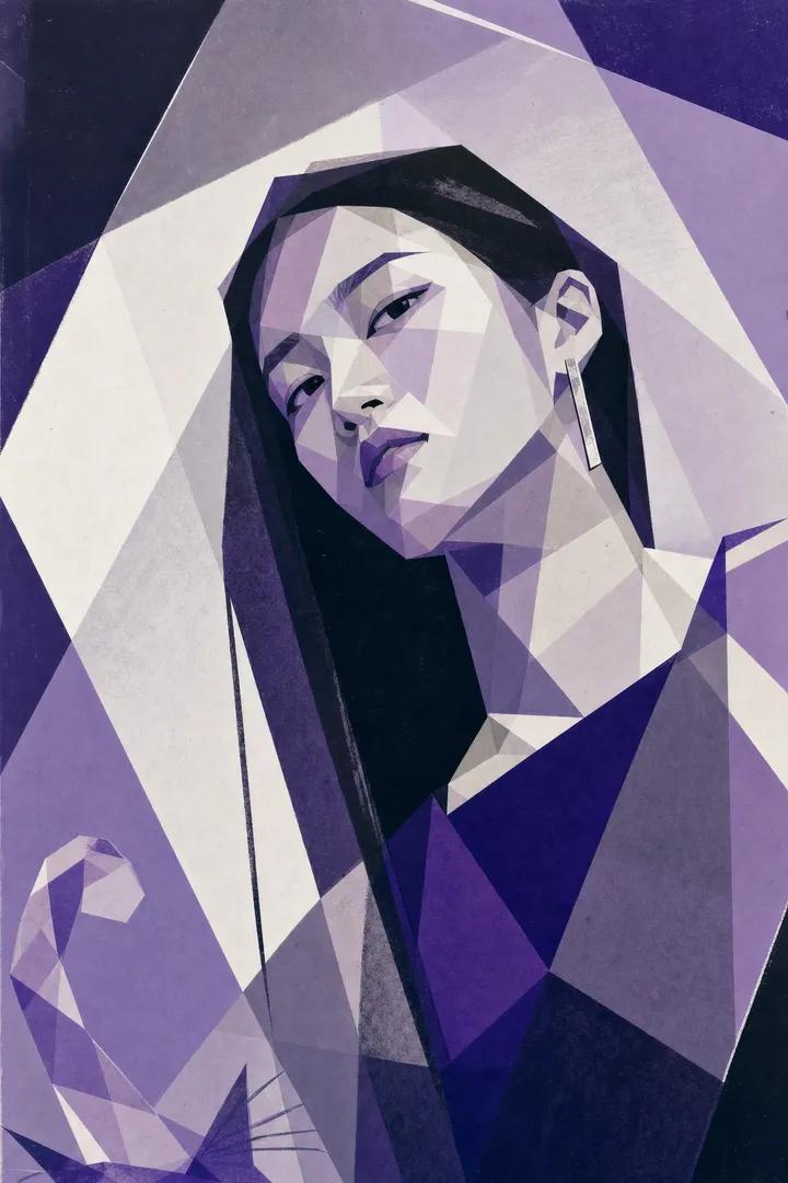 Hard-Edge Portrait With Geometric Light in Screen Print — AI result, variation 3 of 4