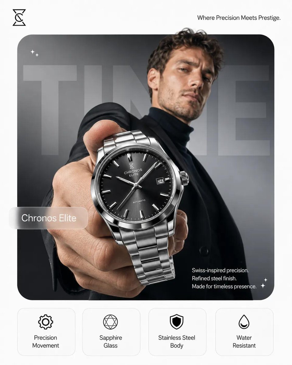 Hero Product Ad Poster With Model and Feature Cards — AI result, variation 2 of 4
