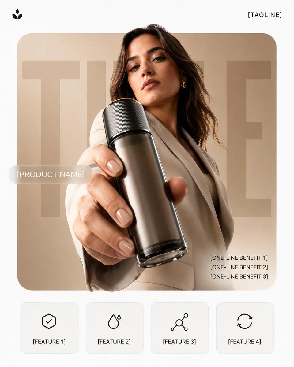 Hero Product Ad Poster With Model and Feature Cards — AI result, variation 3 of 4
