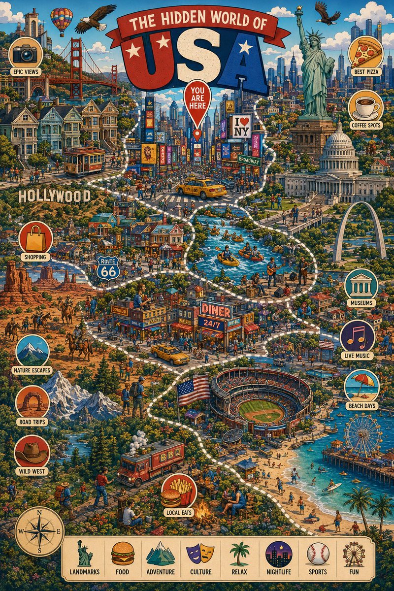 Hidden City Discovery Poster With Icons — AI result, variation 2 of 4