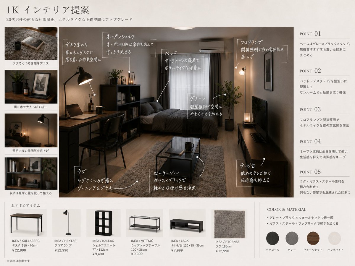 Hotel-Style Interior Proposal Board for a Room — AI result, variation 2 of 3