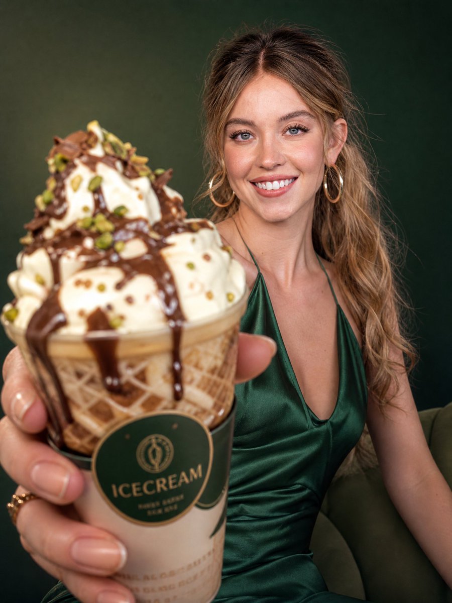 Ice Cream Ad With Influencer Holding Premium Cone — AI result, variation 2 of 2