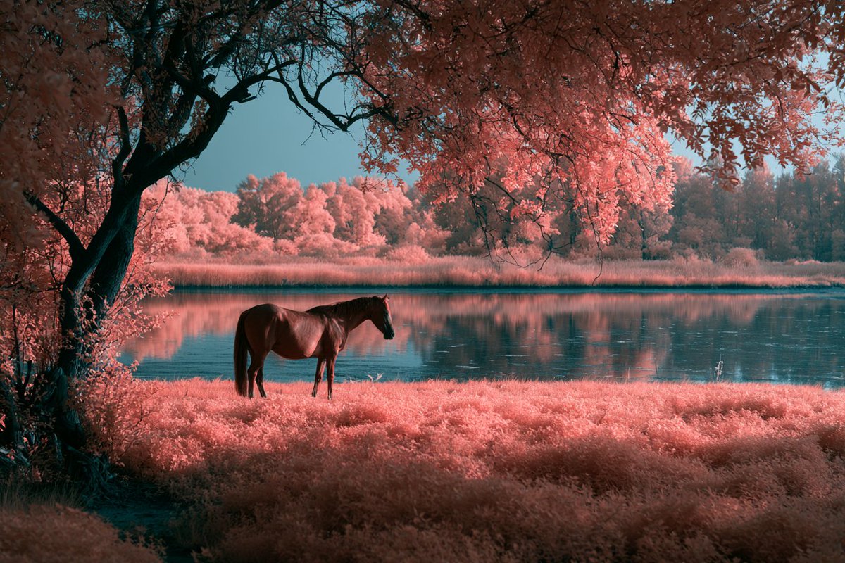Infrared Dreamscape Landscape With Glowing Water — AI result, variation 2 of 4