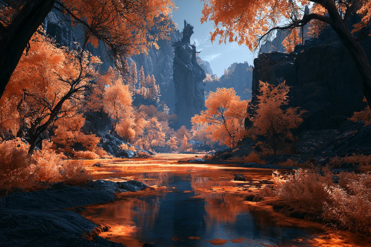 Infrared Dreamscape Landscape With Glowing Water — AI result, variation 3 of 4