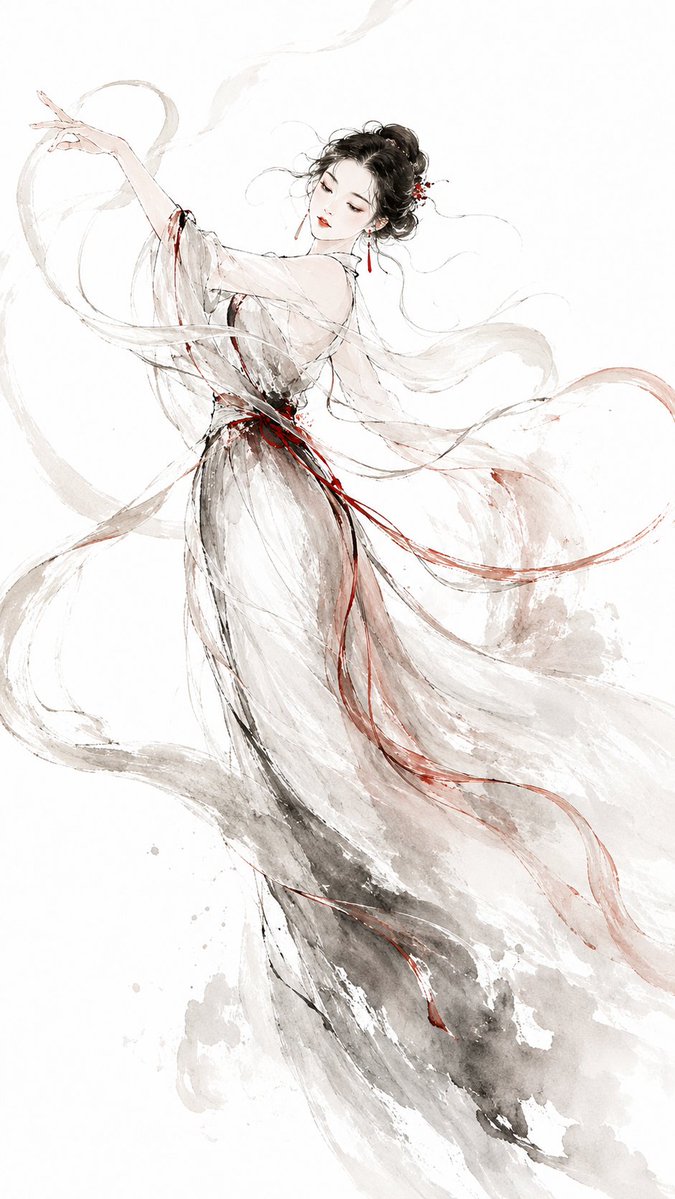 Ink Wash Eastern Couture Muse Fashion Illustration — AI result, variation 2 of 4