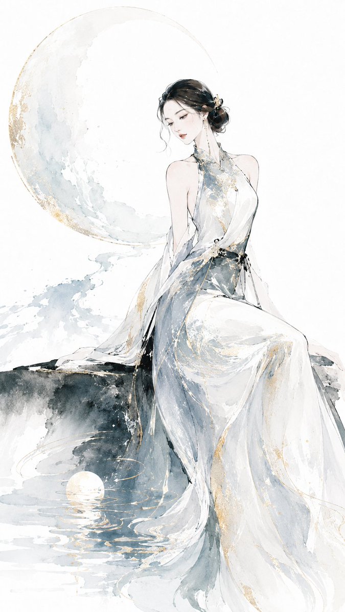 Ink Wash Eastern Couture Muse Fashion Illustration — AI result, variation 4 of 4