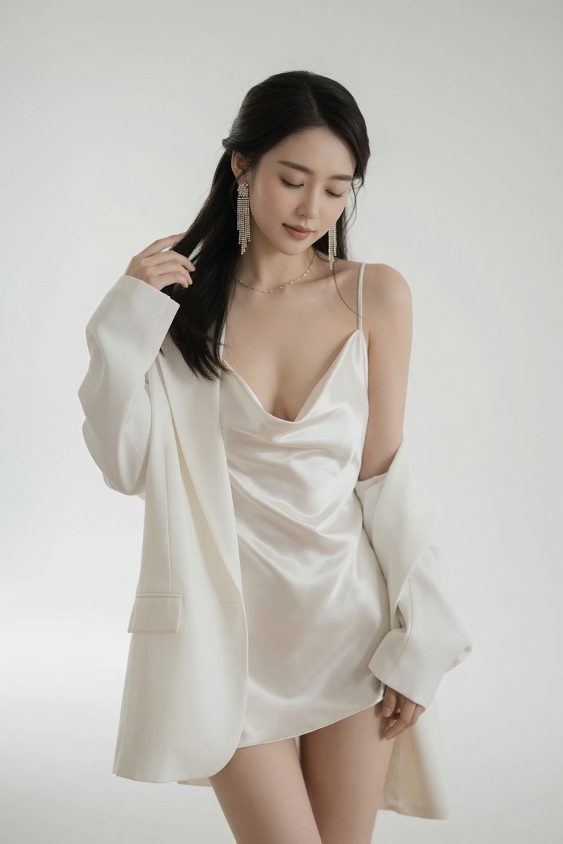 Ivory Satin Studio Portrait in Minimalist Fashion Style — AI result, variation 2 of 4
