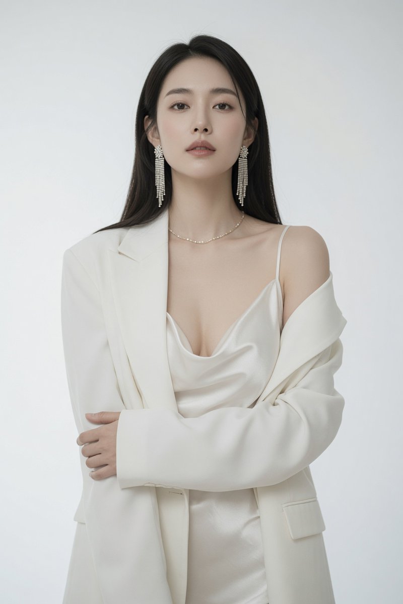 Ivory Satin Studio Portrait in Minimalist Fashion Style — AI result, variation 3 of 4