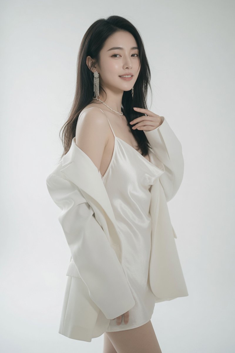 Ivory Satin Studio Portrait in Minimalist Fashion Style — AI result, variation 4 of 4