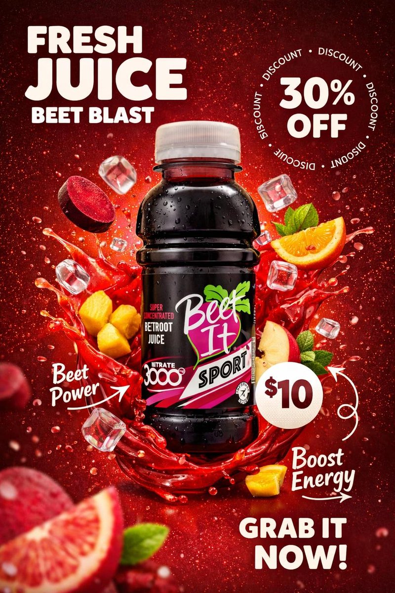 Juice Bottle Ad Poster with Splash and Ice — AI result, variation 2 of 4