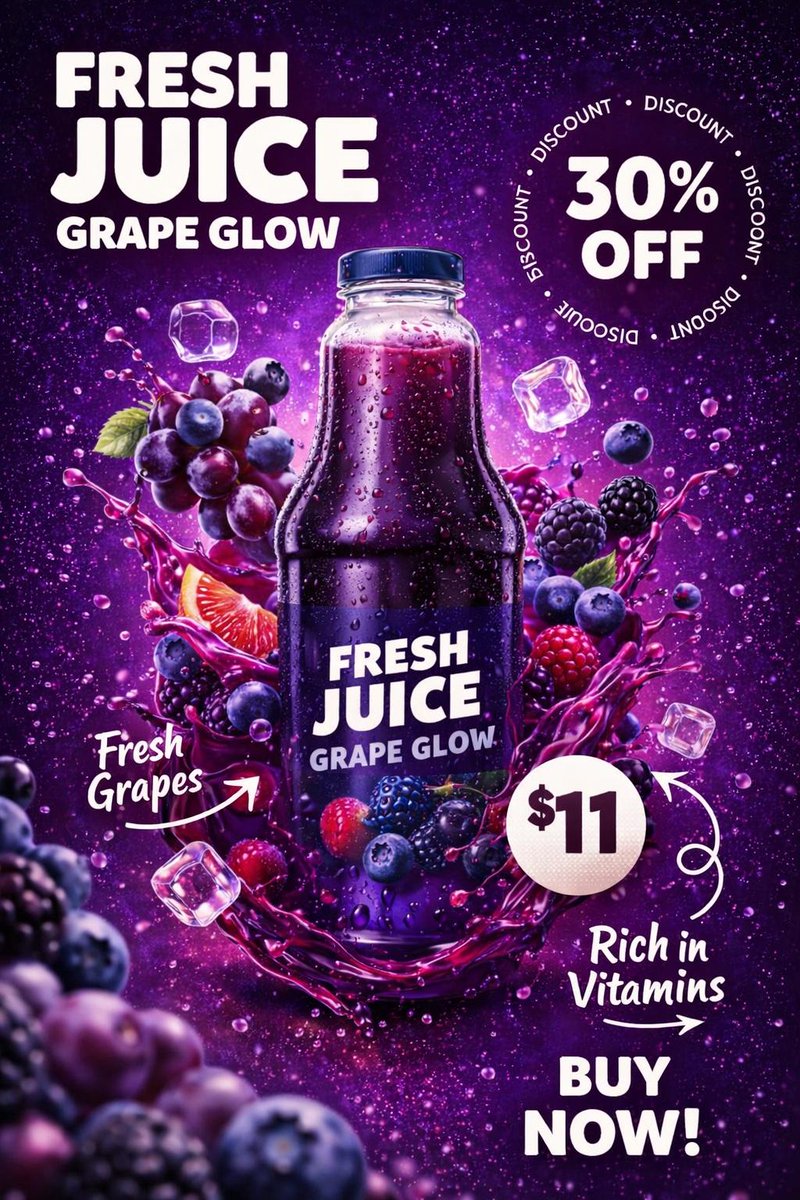 Juice Bottle Ad Poster with Splash and Ice — AI result, variation 4 of 4