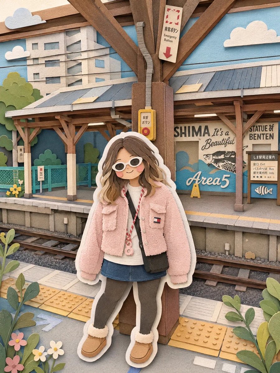Kawaii Girl at Japanese Station Scrapbook Collage — AI result, variation 2 of 2
