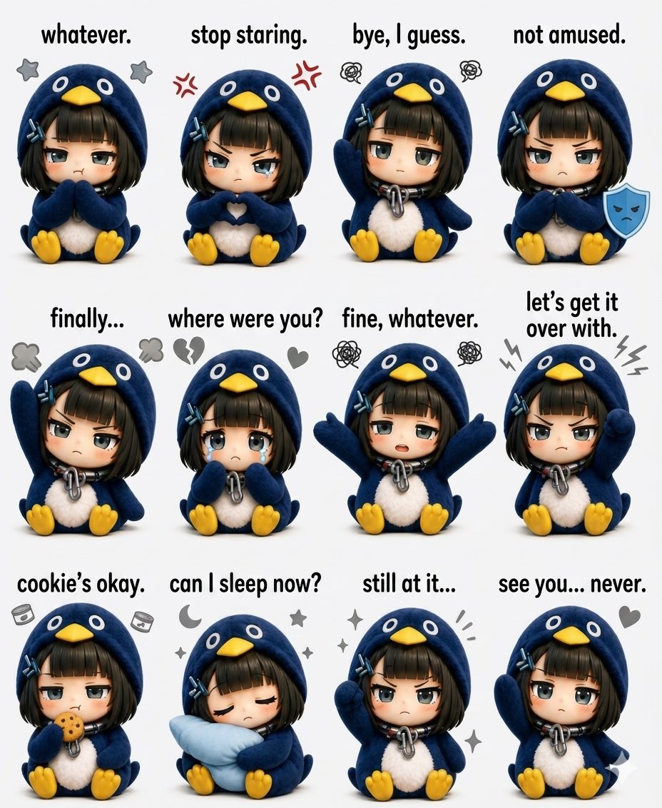 Kawaii Girl in Plush Penguin Costume 3D Stickers — AI result, variation 2 of 2