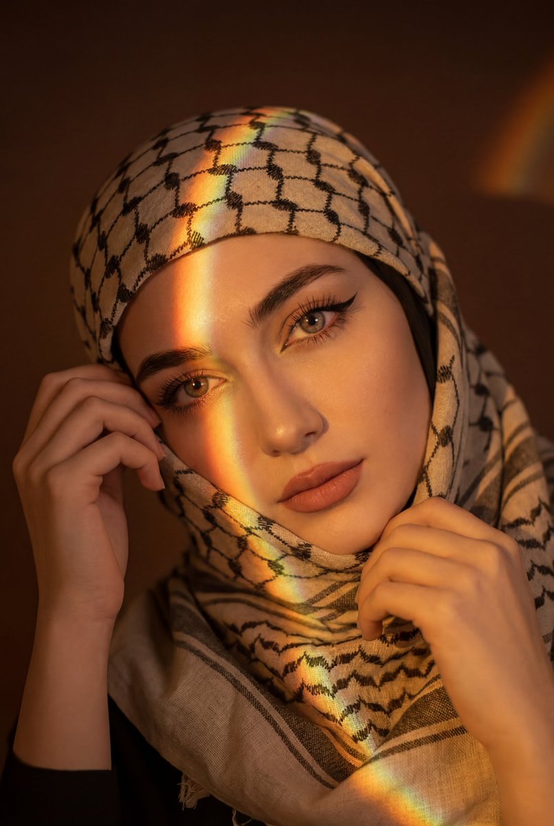 Keffiyeh Selfie Portrait with Warm Orange Light — AI result, variation 2 of 2