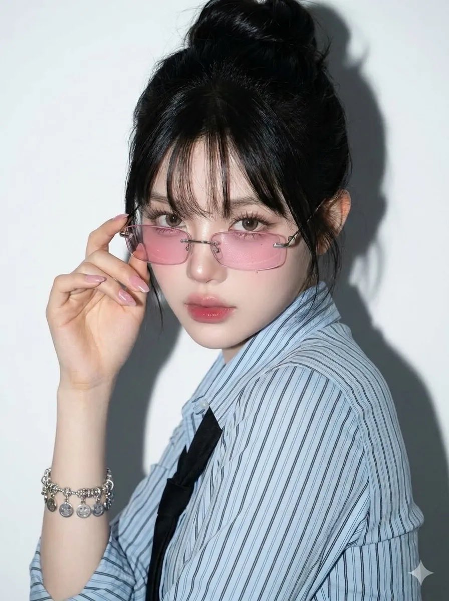 Korean-Japanese Editorial Portrait With Pink Glasses — AI result, variation 3 of 4