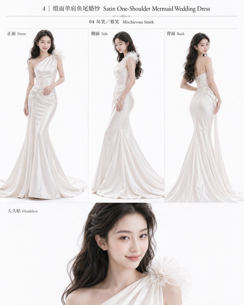 Lace Mermaid Wedding Dress Lookbook Four Panels — AI result, variation 4 of 4