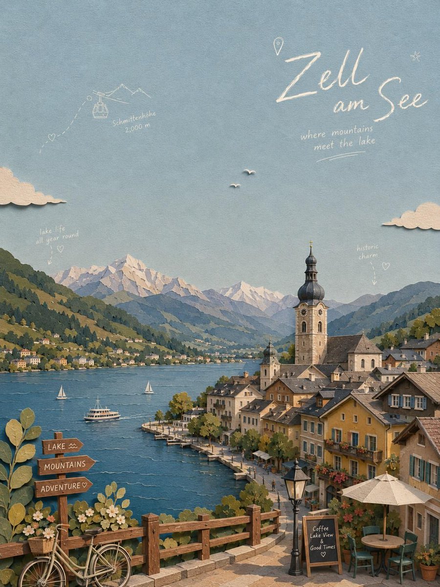 Layered Paper Cut Lakeside Village Poster — AI result, variation 2 of 4