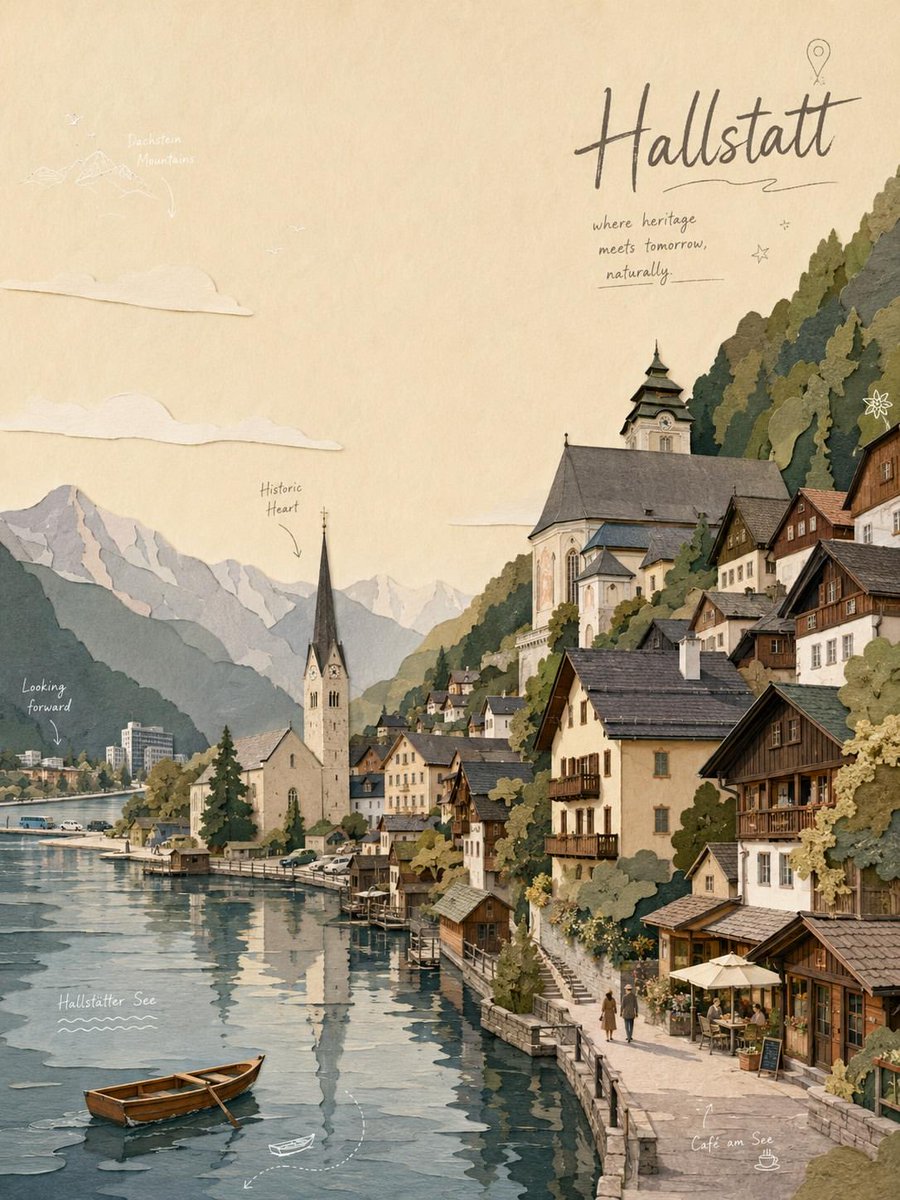 Layered Paper Cut Lakeside Village Poster — AI result, variation 3 of 4