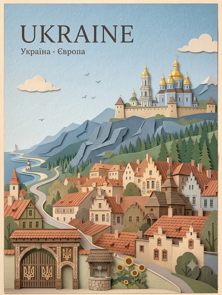 Layered Paper Travel Poster of a Country — AI result, variation 2 of 2